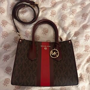 Michael Kors Center Stripe Maple Small Satchel Merlot Multi
Handbag; Purse